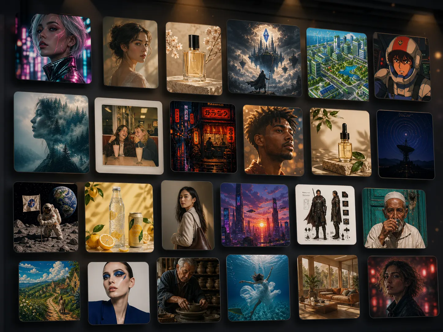 Creator workspace wall with visual prompt examples