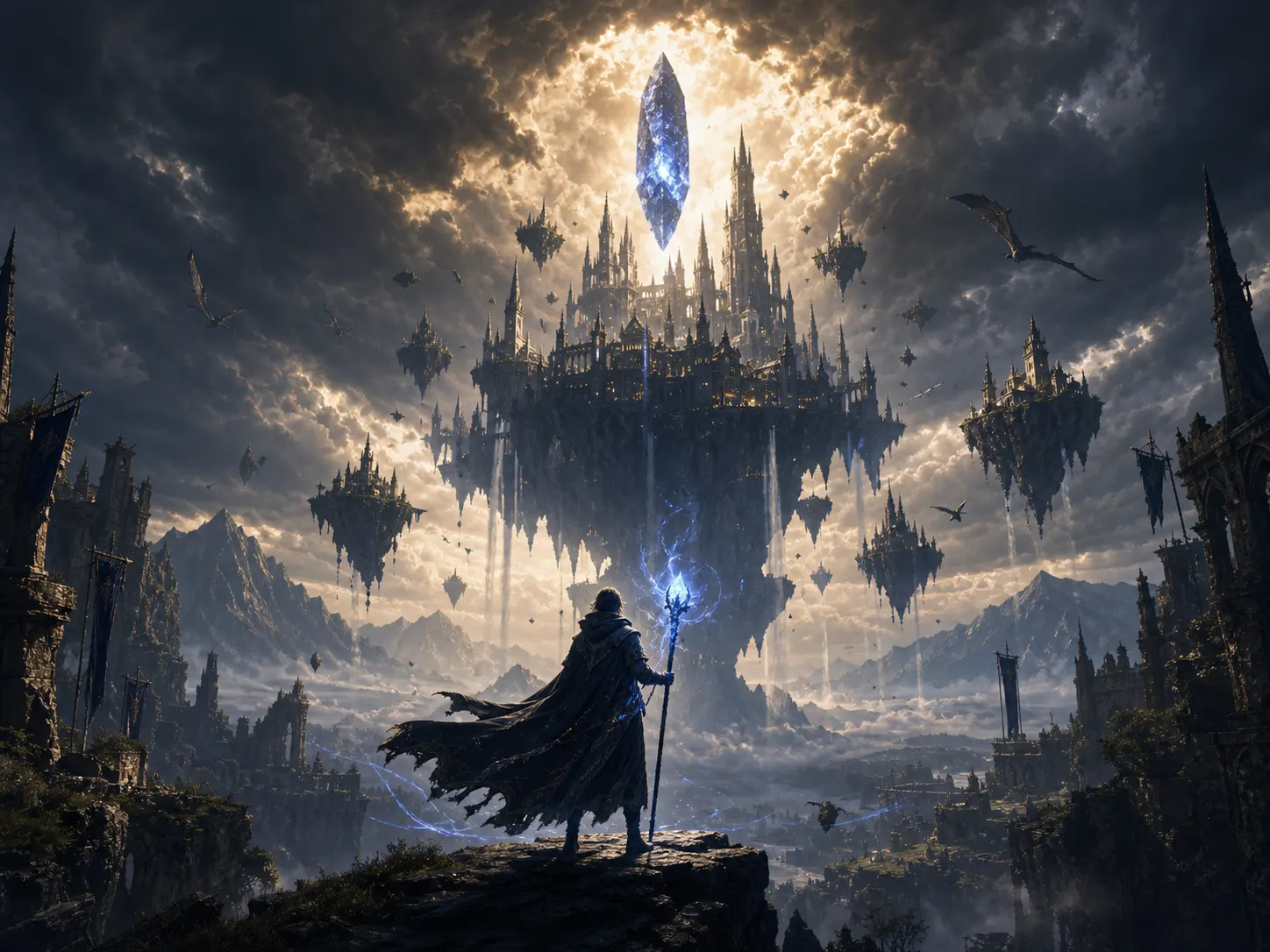 Cinematic fantasy key art used as an AI movie poster inspiration board