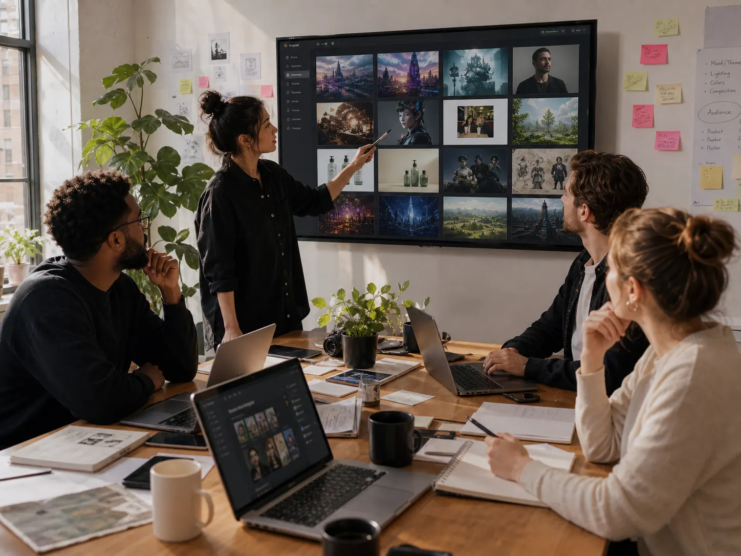 Creative team brainstorming fresh AI prompt directions